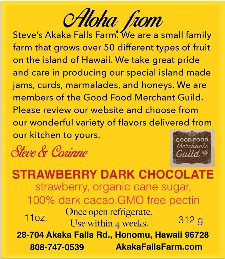 Strawberry Dark Chocolate Preserve, 11 ounces Steve's Akaka Falls Farm